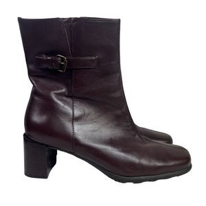 London Fog Nash Wine Colored Leather Heeled Ankle Boot 8.5 Wide